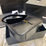 Saint Laurent Le 5 A 7 In Crocodile-Embossed Shiny Leather Black